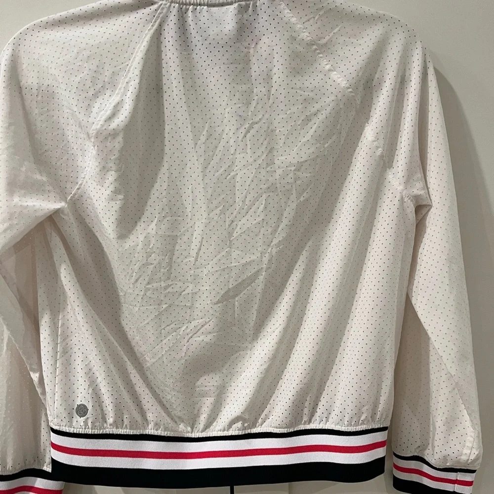 Zella Girls White Mesh Bomber Jacket Striped Collar Athletic | L 10/12